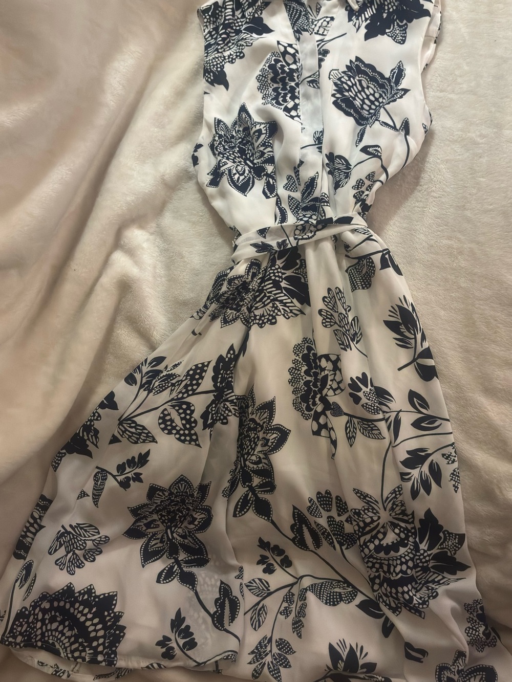 Banana Republic White Midi Dress with Navy Floral Print